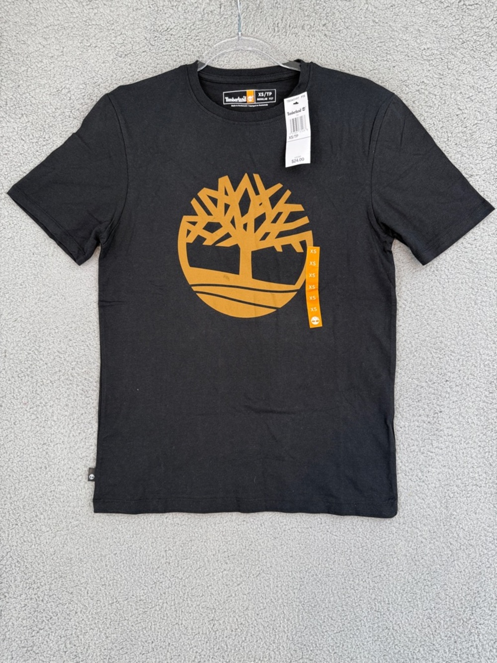 Timberland Men’s XS Black Short-Sleeve Tee Shirt Orange Tree Logo regular fit